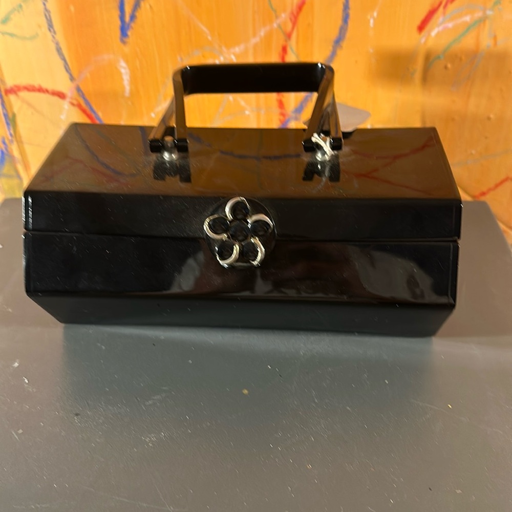 Black rare vintage mode century lucite box purse